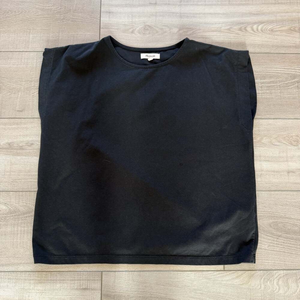 Madewell Womens M Navy Boxy Cap Sleeve Tee Crew